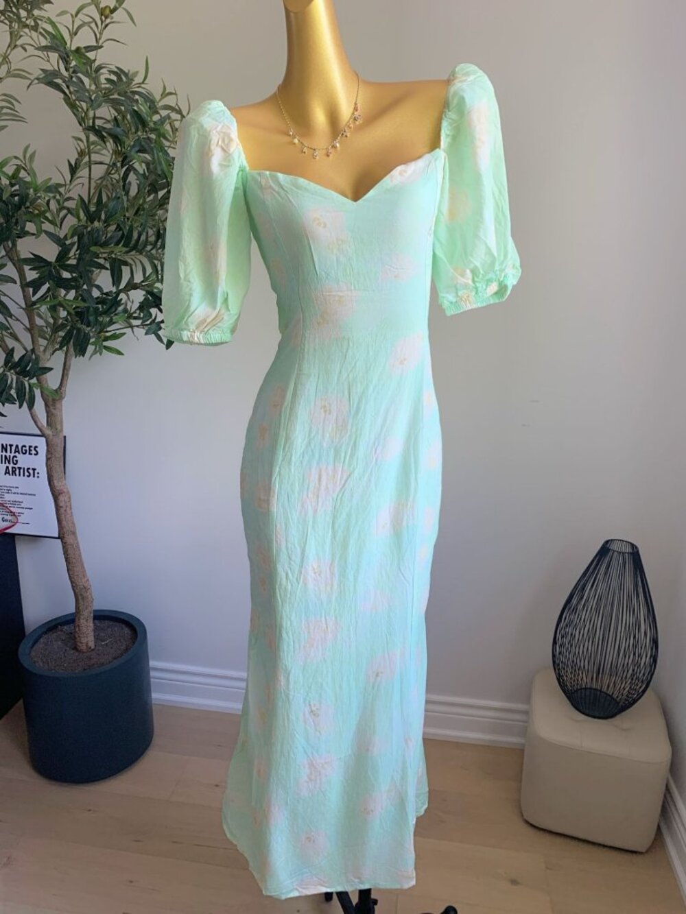 ADOORE Mint Green Floral Open Back Maxi Dress EU 36